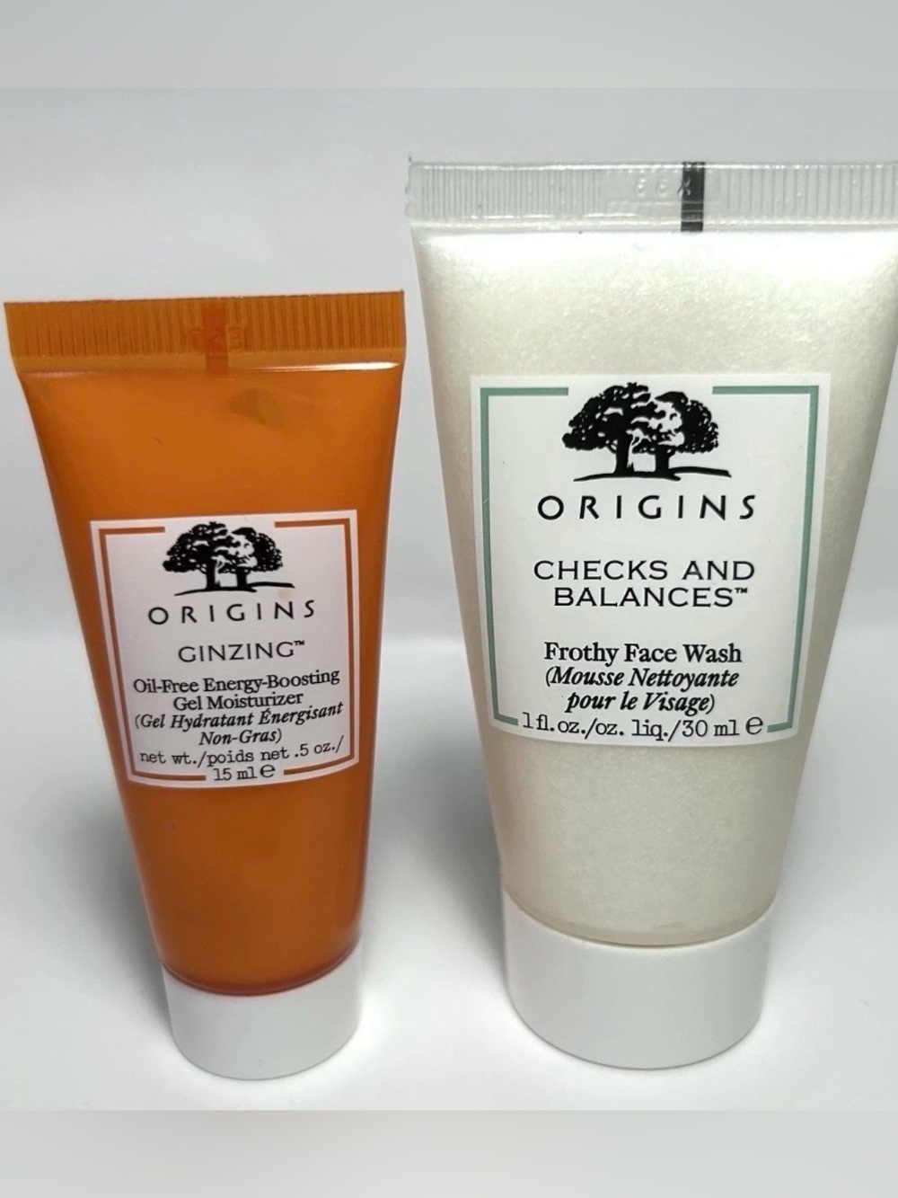 Origins Checks & Balances Frothy Face Wash 1 oz & GinZing Moisturizer .5 oz NEW